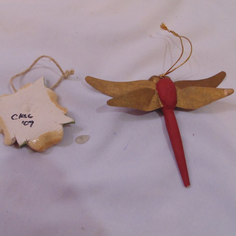 Christmas ornament magnolia flower ceramic and dragonfly - Picture 4 of 4